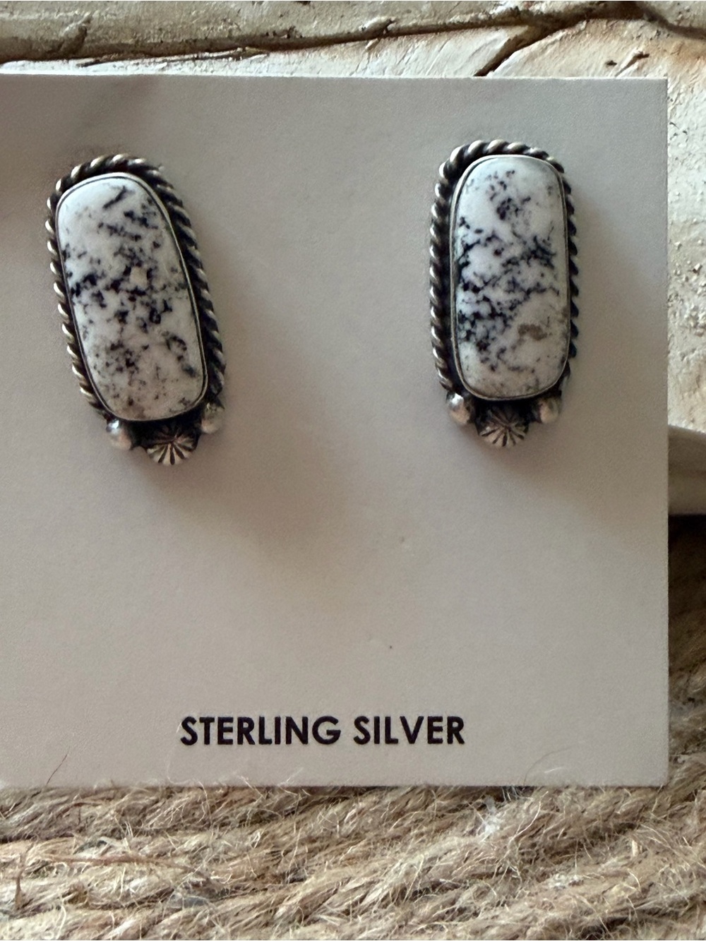 Sterling Silver White Buffalo Chastity Belone Navajo handmade Stone Earrings